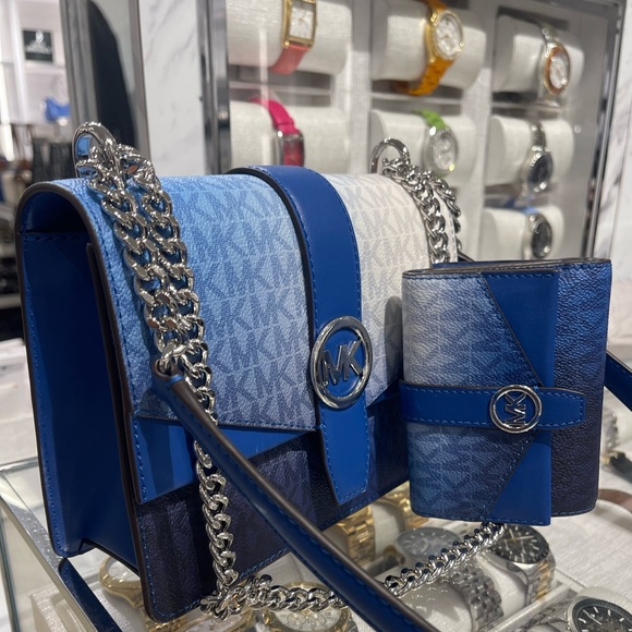 Michael Kors Handbags - Michael Kors Greenwich Sm Color-Block Logo Flap Crossbody & Md Tri-Fold Wallet